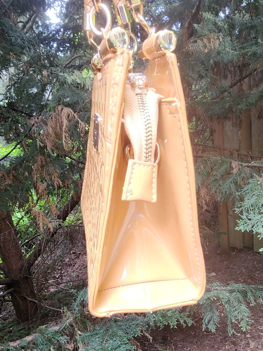 *NWOT* BEBE Women's Small Caramel Patent dual handbag & crossbody purse - Picture 4 of 16
